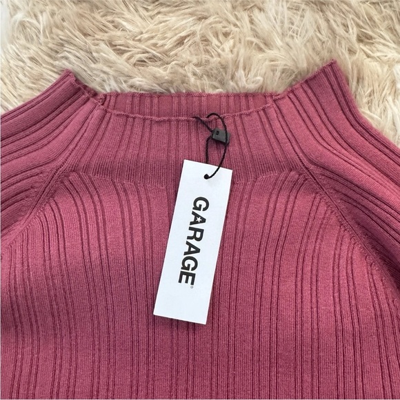 Garage Mock Neck Long Sleeve Top XS Burgundy NWT, Y2K Fitted Ribbed Bodycon Crop - Picture 5 of 13